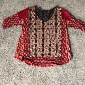 Lucky brand top. Shades of red and black. Size small.